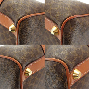 セリーヌ マカダム ヴィンテージ PVC レザー ブラウン 茶 ベージュ ミニ ボストン ハンドバッグ 0094【中古】CELINE