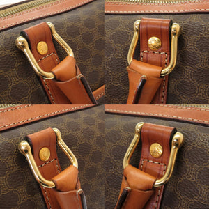 セリーヌ マカダム ヴィンテージ PVC レザー ブラウン 茶 ベージュ ミニ ボストン ハンドバッグ 0094【中古】CELINE