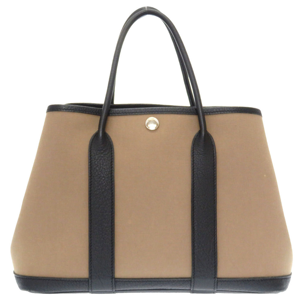 美品 エルメス ガーデンパーティTPM トワルオフィシエ ネゴンダ トレンチ ブラック □Q刻印 ハンドバッグ バッグ 黒 茶 0108 【中古】 HERMES