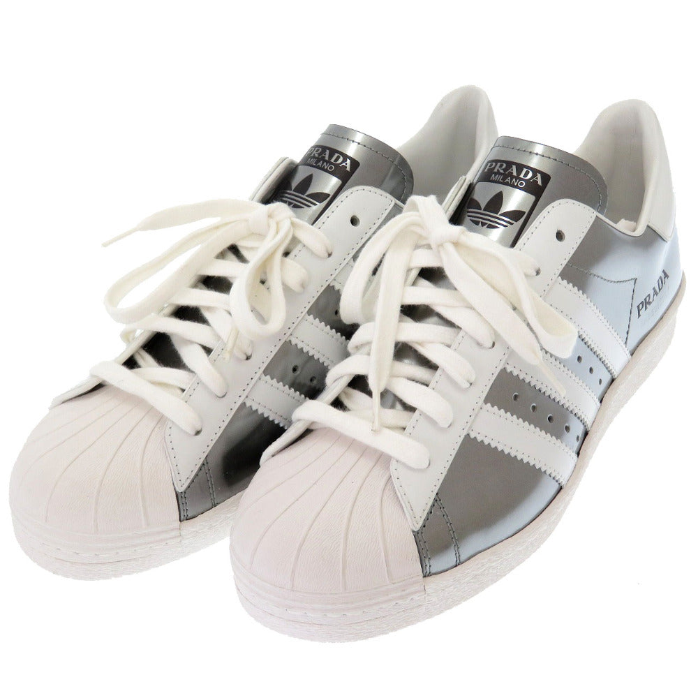 未使用 プラダ × アディダス スーパースター JPサイズ26.5cm USサイズ8 1/2 シルバー パテントレザー スニーカー 靴 0110 【中古】 PRADA × adidas