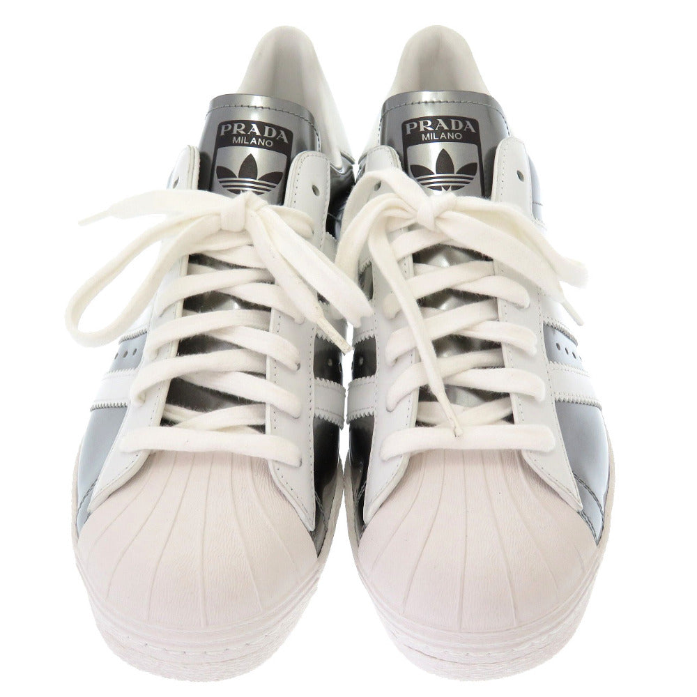 未使用 プラダ × アディダス スーパースター JPサイズ26.5cm USサイズ8 1/2 シルバー パテントレザー スニーカー 靴 0110 【中古】 PRADA × adidas