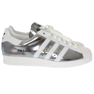 未使用 プラダ × アディダス スーパースター JPサイズ26.5cm USサイズ8 1/2 シルバー パテントレザー スニーカー 靴 0110 【中古】 PRADA × adidas