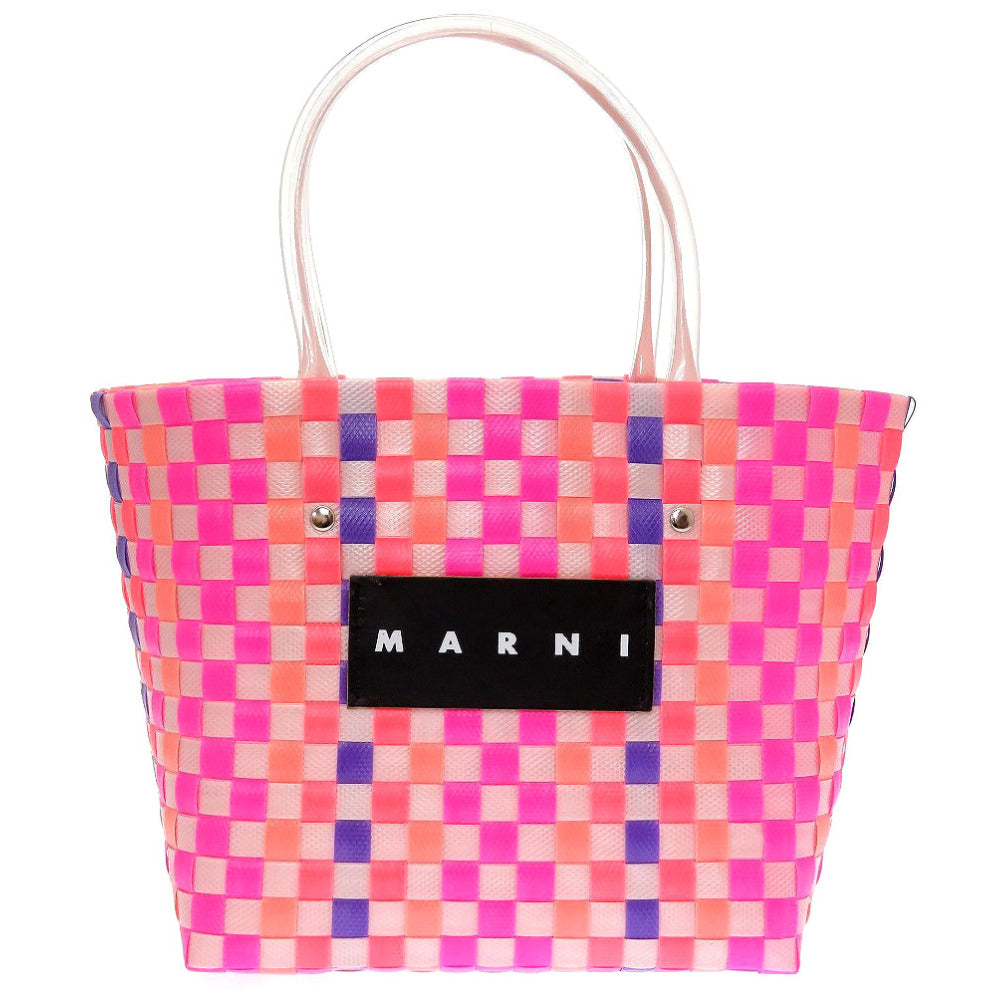 新品同様 マル二 フラワーカフェ マルチカラー ポリプロピレン ピンク ホワイト 白 ピクニックバッグ バスケットバッグ カゴ 0112【中古】MARNI