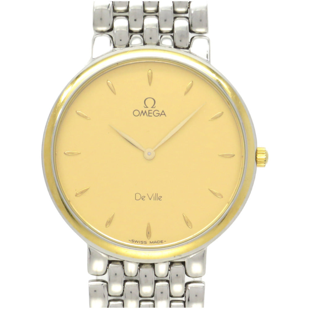 美品 オメガ デビル ゴールド文字盤 クオーツ 腕時計 SS ゴールド 0122【中古】OMEGA メンズ