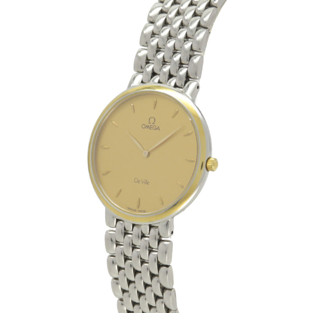 美品 オメガ デビル ゴールド文字盤 クオーツ 腕時計 SS ゴールド 0122【中古】OMEGA メンズ