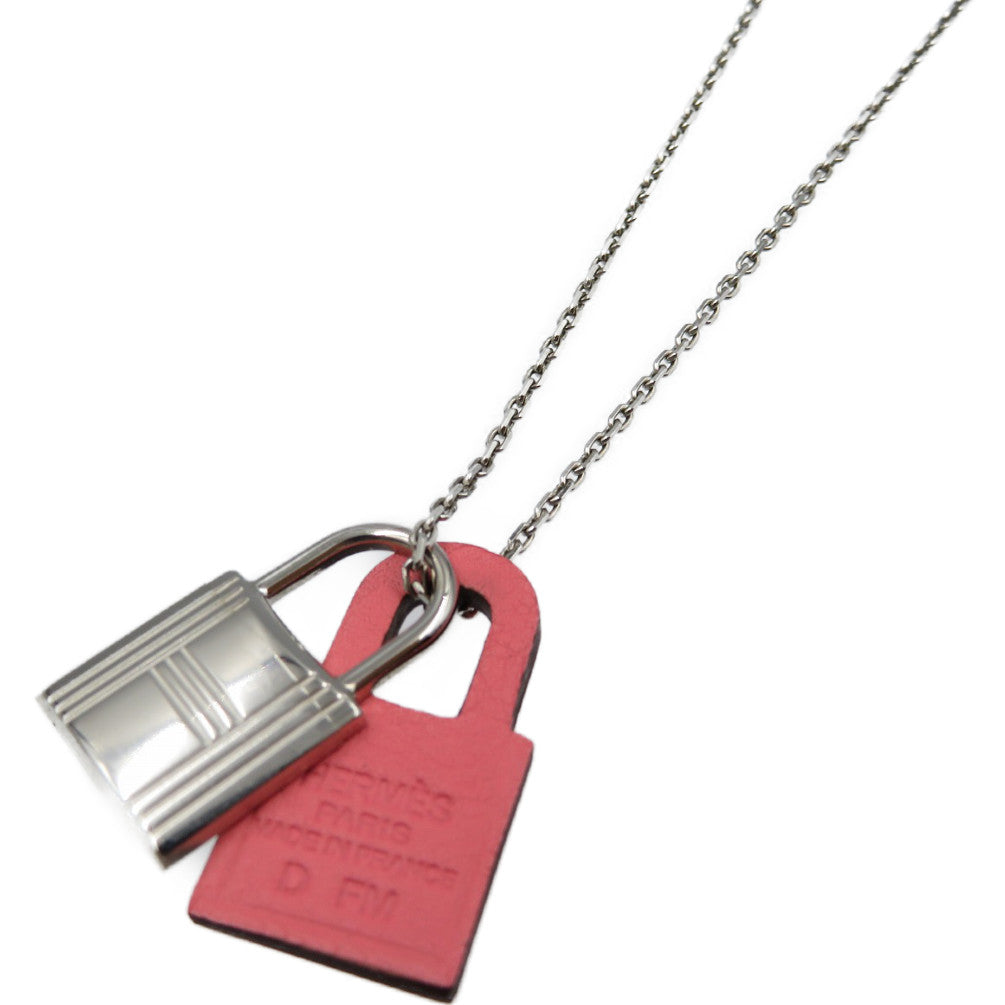 未使用 エルメス オーケリー PM D刻印(2019年製) メタル レザー シルバー ローズエテ ピンク ネックレス 0131【中古】HERMES
