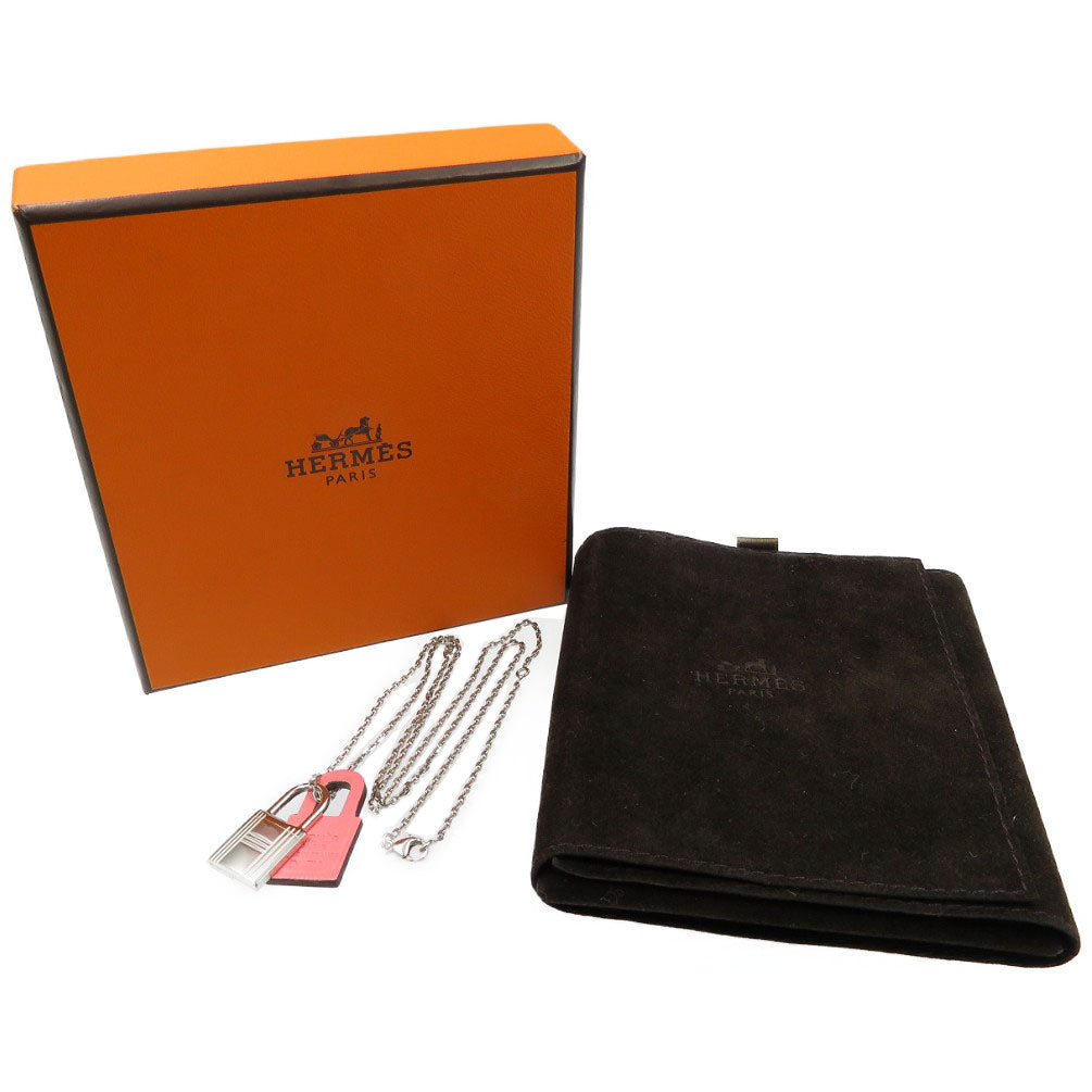 未使用 エルメス オーケリー PM D刻印(2019年製) メタル レザー シルバー ローズエテ ピンク ネックレス 0131【中古】HERMES