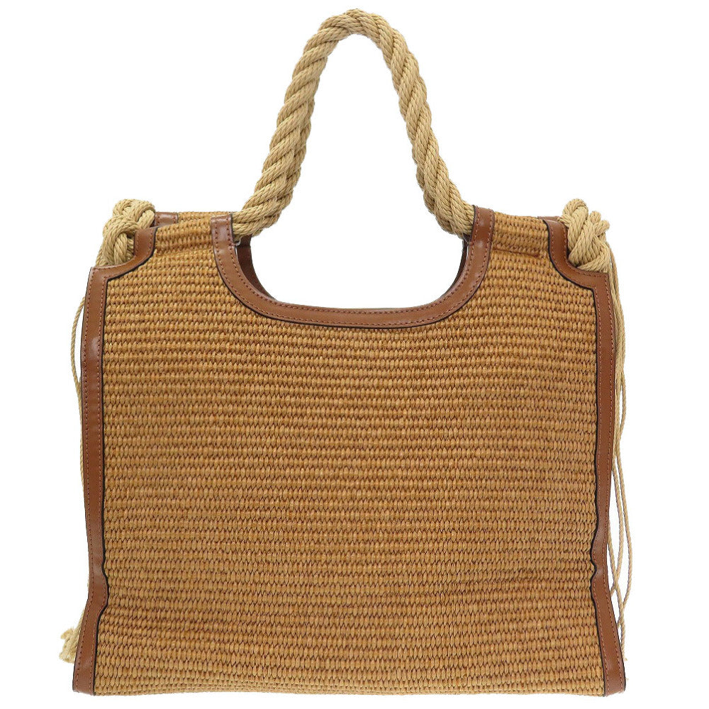 新品同様 マル二 バーチカル ショッピングバッグ ロープハンドル ラフィア レザー ベージュ ブラウン 茶 ショッピングバッグ 0024【中古】MARNI