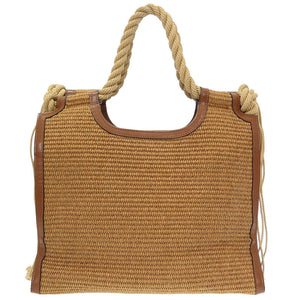 新品同様 マル二 バーチカル ショッピングバッグ ロープハンドル ラフィア レザー ベージュ ブラウン 茶 ショッピングバッグ 0024【中古】MARNI