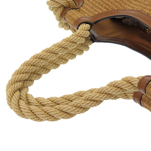 新品同様 マル二 バーチカル ショッピングバッグ ロープハンドル ラフィア レザー ベージュ ブラウン 茶 ショッピングバッグ 0024【中古】MARNI