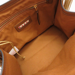 新品同様 マル二 バーチカル ショッピングバッグ ロープハンドル ラフィア レザー ベージュ ブラウン 茶 ショッピングバッグ 0024【中古】MARNI