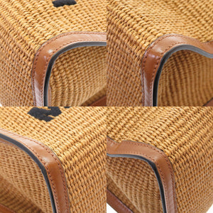 新品同様 マル二 バーチカル ショッピングバッグ ロープハンドル ラフィア レザー ベージュ ブラウン 茶 ショッピングバッグ 0024【中古】MARNI