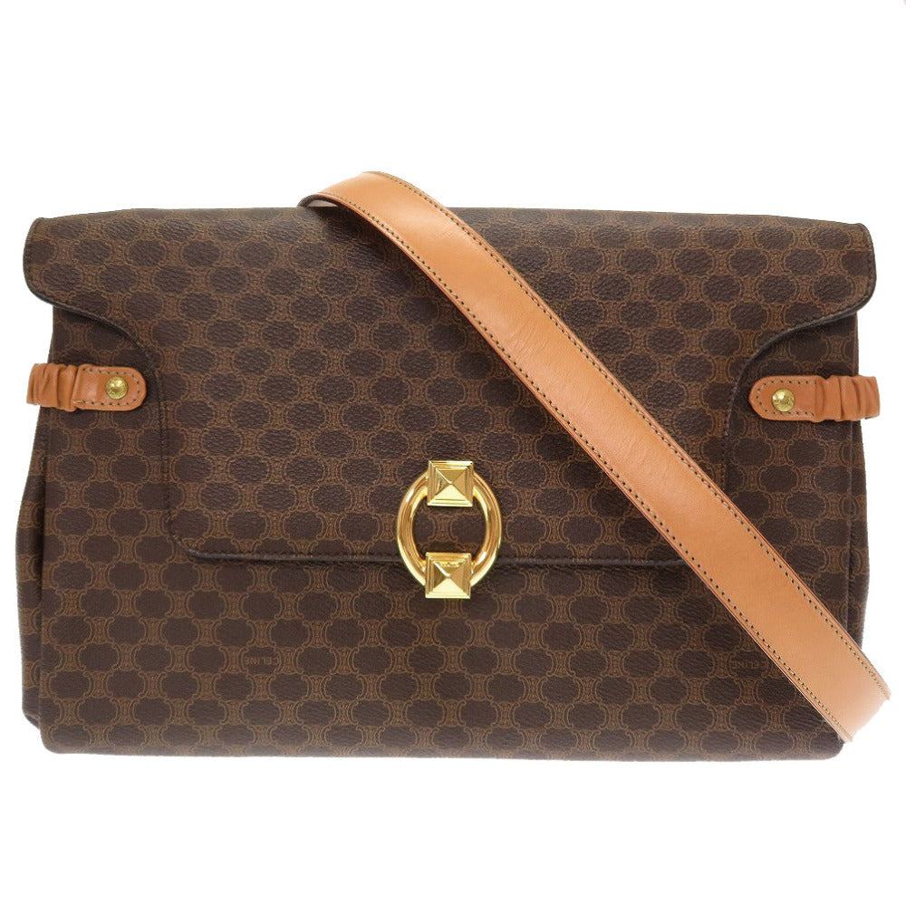 美品 セリーヌ マカダム ヴィンテージ 2way PVC レザー ブラウン 茶 ショルダーバッグ クラッチ 0058【中古】CELINE