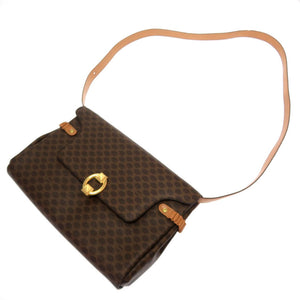 美品 セリーヌ マカダム ヴィンテージ 2way PVC レザー ブラウン 茶 ショルダーバッグ クラッチ 0058【中古】CELINE