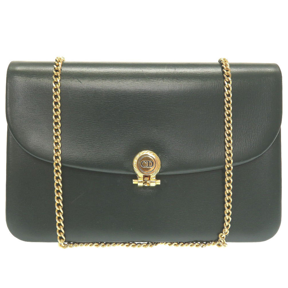 美品 クリスチャンディオール ヴィンテージ 2way チェーン CDロゴ金具 レザー グリーン 緑 ショルダーバッグ クラッチ 0059【中古】Christian Dior