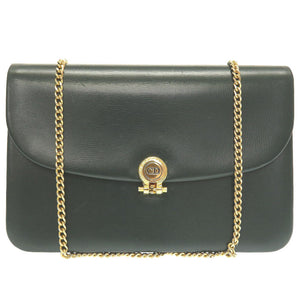 美品 クリスチャンディオール ヴィンテージ 2way チェーン CDロゴ金具 レザー グリーン 緑 ショルダーバッグ クラッチ 0059【中古】Christian Dior