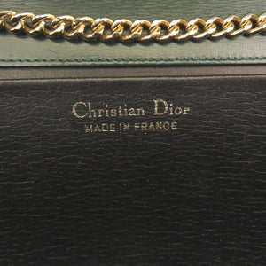 美品 クリスチャンディオール ヴィンテージ 2way チェーン CDロゴ金具 レザー グリーン 緑 ショルダーバッグ クラッチ 0059【中古】Christian Dior