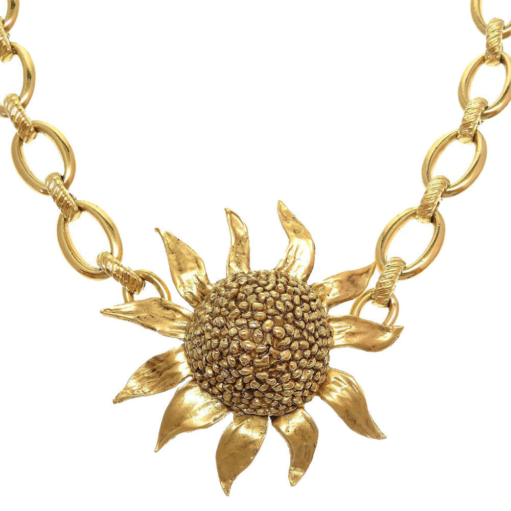 美品 イヴサンローラン ヴィンテージ 太陽モチーフ メタル ゴールド ネックレス チョーカー 0070【中古】YVES SAINT LAURENT