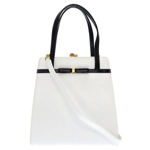 美品 サルヴァトーレ フェラガモ ヴァラリボン Q216187 レザー パンダ ホワイト ブラック 白 黒 2way ハンドバッグ 0081【中古】Salvatore Ferragamo