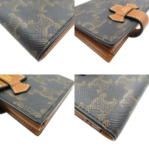 新品同様 セリーヌ トリオンフ キャンバス ストラップウォレット ゴールド金具 二つ折り財布 0092【中古】CELINE