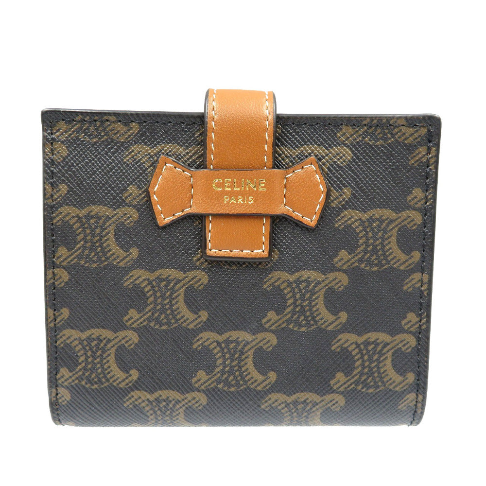 新品同様 セリーヌ トリオンフ キャンバス ストラップウォレット ゴールド金具 二つ折り財布 0092【中古】CELINE