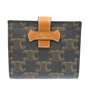 新品同様 セリーヌ トリオンフ キャンバス ストラップウォレット ゴールド金具 二つ折り財布 0092【中古】CELINE