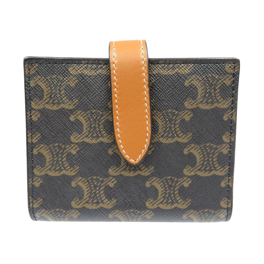 新品同様 セリーヌ トリオンフ キャンバス ストラップウォレット ゴールド金具 二つ折り財布 0092【中古】CELINE