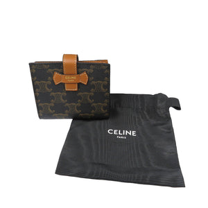 新品同様 セリーヌ トリオンフ キャンバス ストラップウォレット ゴールド金具 二つ折り財布 0092【中古】CELINE