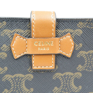新品同様 セリーヌ トリオンフ キャンバス ストラップウォレット ゴールド金具 二つ折り財布 0092【中古】CELINE