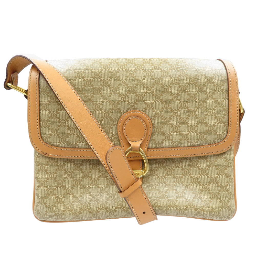 セリーヌ M14 マカダム柄 PVC レザー ベージュショルダーバッグ 0098【中古】CELINE