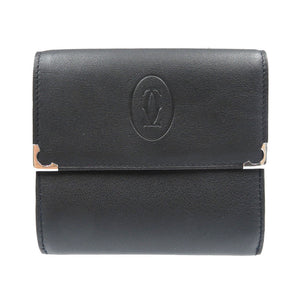 新品同様 カルティエ マストライン レザー シルバー金具 ブラック 黒 Ｗホック 三つ折り財布 0099【中古】Cartier