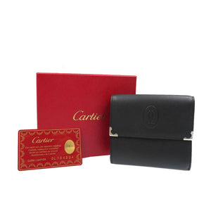 新品同様 カルティエ マストライン レザー シルバー金具 ブラック 黒 Ｗホック 三つ折り財布 0099【中古】Cartier