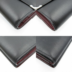 新品同様 カルティエ マストライン レザー シルバー金具 ブラック 黒 Ｗホック 三つ折り財布 0099【中古】Cartier