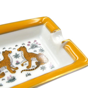 未使用 エルメス ミニアッシュトレイ 陶器 ネイビー レッド イエロー チーター 灰皿 0100【中古】HERMES