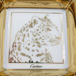 未使用 カルティエ トリンケットトレー 陶器 ホワイト ゴールド パンサー ヒョウ 小皿 ミニトレイ 0103【中古】Cartier