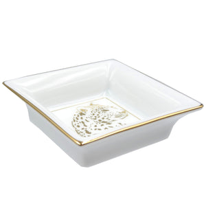 未使用 カルティエ トリンケットトレー 陶器 ホワイト ゴールド パンサー ヒョウ 小皿 ミニトレイ 0103【中古】Cartier