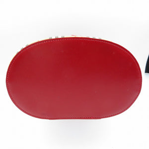 美品 バーバリー ノバチェック キャンバス レザー ゴールド金具 ベージュ レッド バニティバッグ ハンドバッグ 0105【中古】BURBERRY