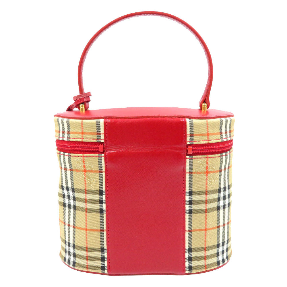 美品 バーバリー ノバチェック キャンバス レザー ゴールド金具 ベージュ レッド バニティバッグ ハンドバッグ 0105【中古】BURBERRY