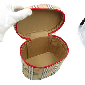 美品 バーバリー ノバチェック キャンバス レザー ゴールド金具 ベージュ レッド バニティバッグ ハンドバッグ 0105【中古】BURBERRY