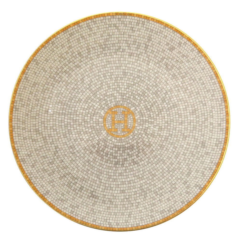 未使用 エルメス モザイク ヴァンキャトル 陶器 シルバー ゴールド 皿 プレート 0110 【中古】 HERMES