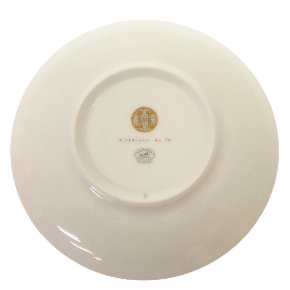 未使用 エルメス モザイク ヴァンキャトル 陶器 シルバー ゴールド 皿 プレート 0110 【中古】 HERMES