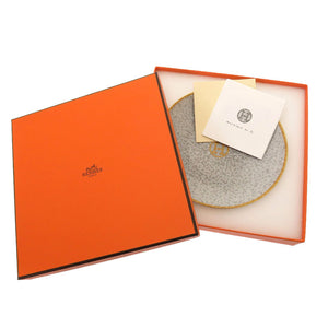 未使用 エルメス モザイク ヴァンキャトル 陶器 シルバー ゴールド 皿 プレート 0110 【中古】 HERMES