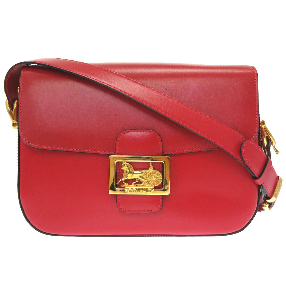 美品 セリーヌ ヴィンテージ 馬車金具 レザー レッド ショルダーバッグ バッグ 赤 0122 【中古】 CELINE