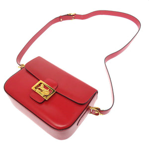 美品 セリーヌ ヴィンテージ 馬車金具 レザー レッド ショルダーバッグ バッグ 赤 0122 【中古】 CELINE