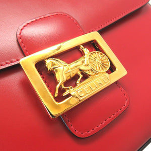 美品 セリーヌ ヴィンテージ 馬車金具 レザー レッド ショルダーバッグ バッグ 赤 0122 【中古】 CELINE
