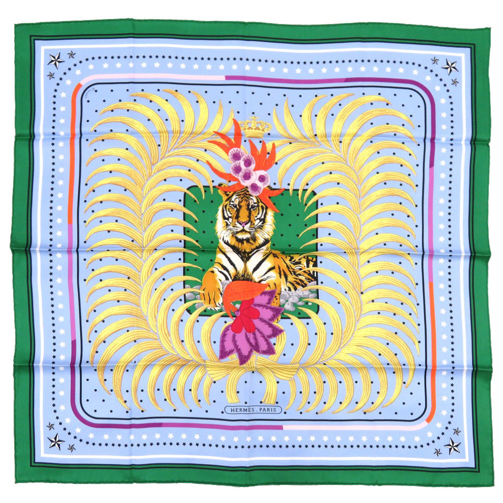 未使用 エルメス 王者の虎 フルリ スカーフ シルク グリーン ブルー 緑 青 0148 【中古】 HERMES