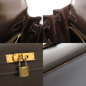 エルメス ケリー28 外縫い ボックスカーフ ブラウン ゴールド金具 不明刻印 ハンドバッグ バッグ 茶 0162 【中古】 HERMES