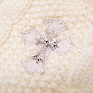 新品同様 クロムハーツ セメタリークロス PONPON ロジウム加工 ビーニー カシミヤ ラムスキン 1 ホワイト 白 ニット帽 帽子 0165【中古】CHROME HEARTS