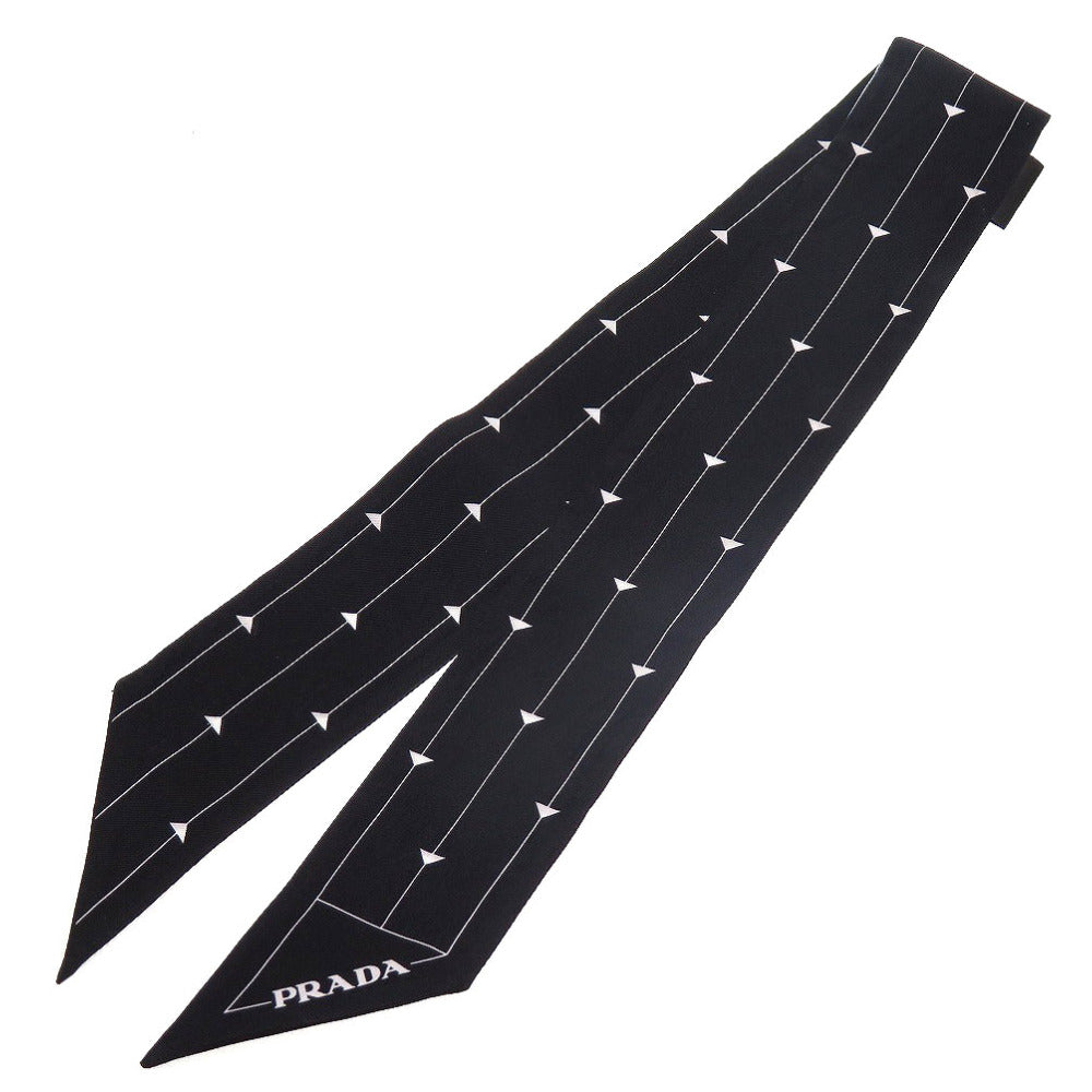 美品 プラダ ツイル シルク ブラック 黒 スカーフ 0166【中古】PRADA