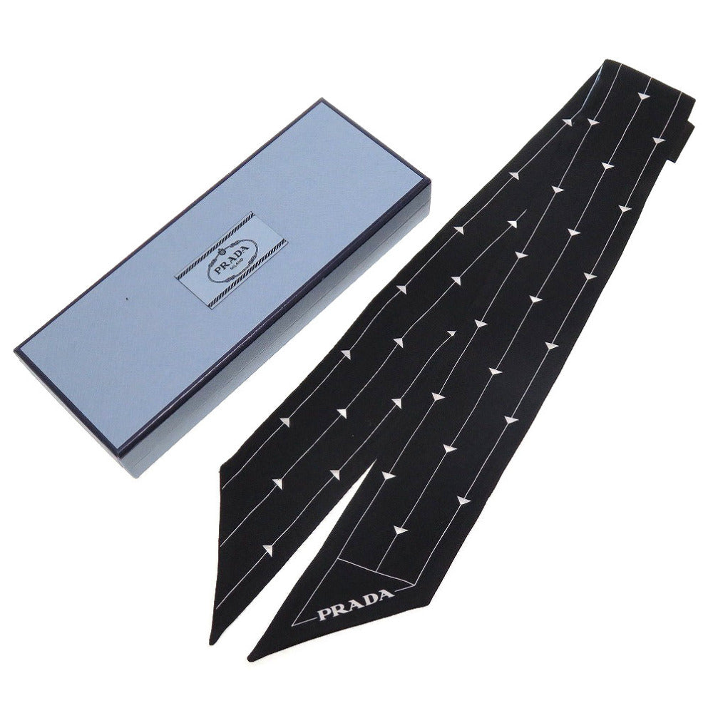 美品 プラダ ツイル シルク ブラック 黒 スカーフ 0166【中古】PRADA